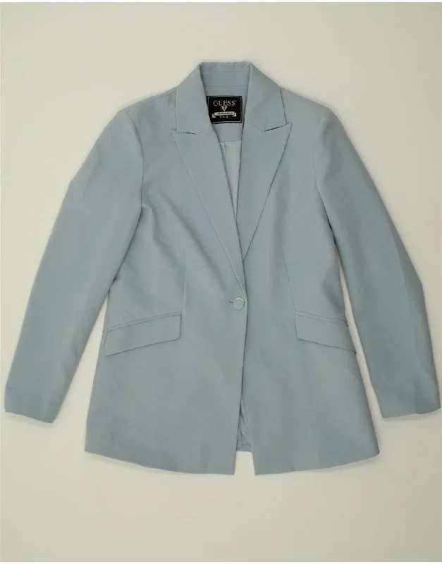 Women's Coats with PocketsGUESS Womens 1 Button Blazer Jacket UK 14 Medium Blue Viscose