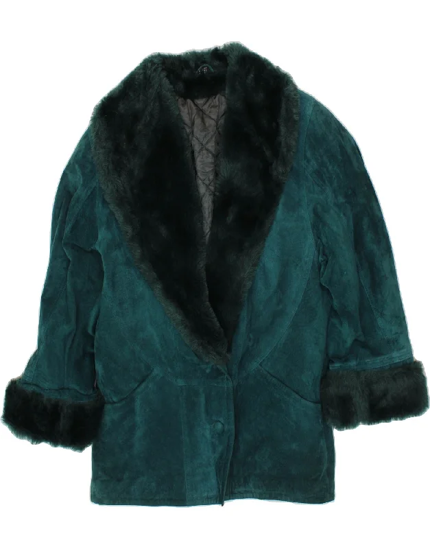 Women's Fur CoatsVINTAGE Womens Suede Overcoat UK 12 Medium Turquoise