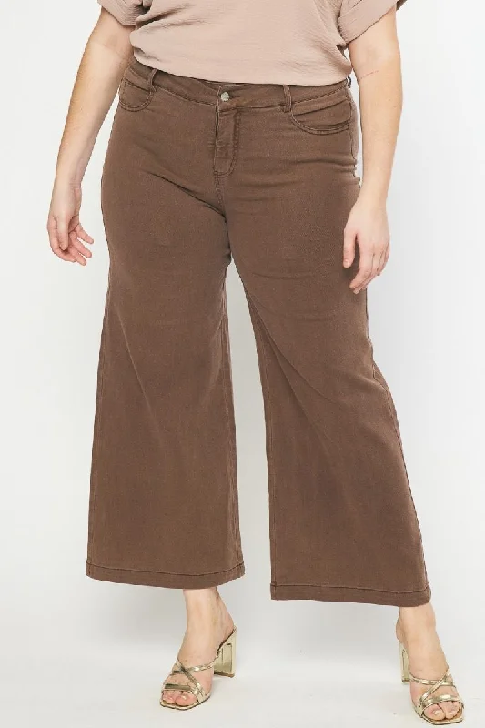 Women's Jodhpurs with U-Shaped CollarDon't Let Me Go Wide Leg Pant-Brown