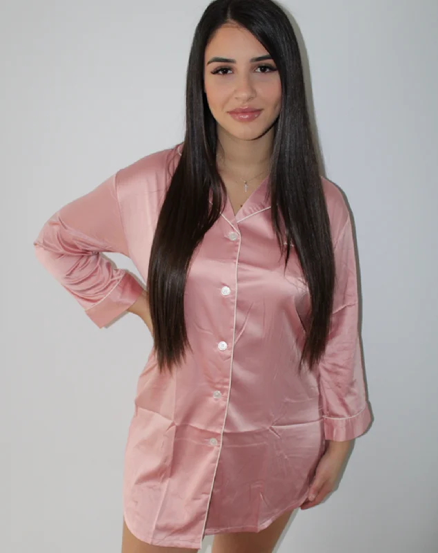 women's pajamas with pockets on the chestRose Satin Sleep Shirt