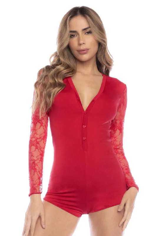 nursing bra with easy access clipsMapale 7594 Long Sleeve Sleep Romper Color Red