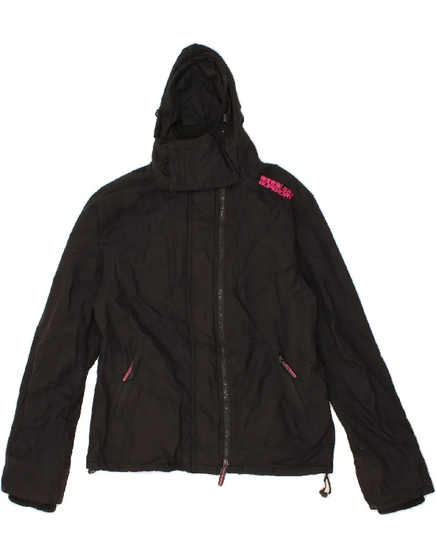 Women's Bomber CoatsSUPERDRY Womens Hooded Windbreaker Jacket UK 18 XL Black Nylon