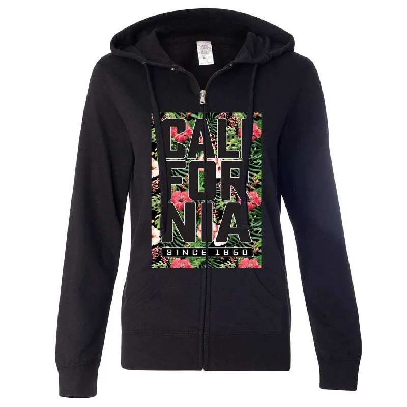 Women's Hooded Sweatshirts with Velvet LiningCalifornia Republic 1850 Floral Ladies Zip-Up Hoodie