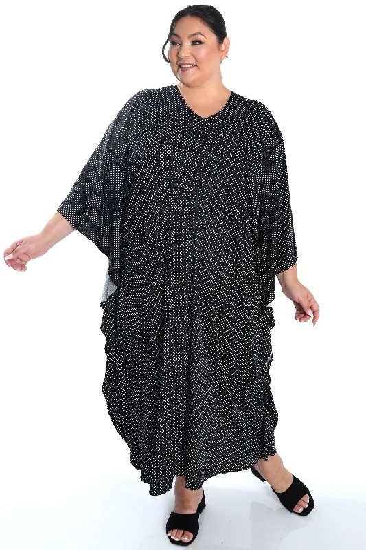 Women's Yoga PantsVikki Vi Jersey Black Mini Dot Zip Front Caftan