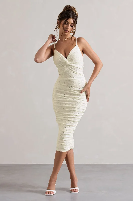  Women's A-Line DressesCannes | White Broderie Knit Strappy Twist Midi Dress