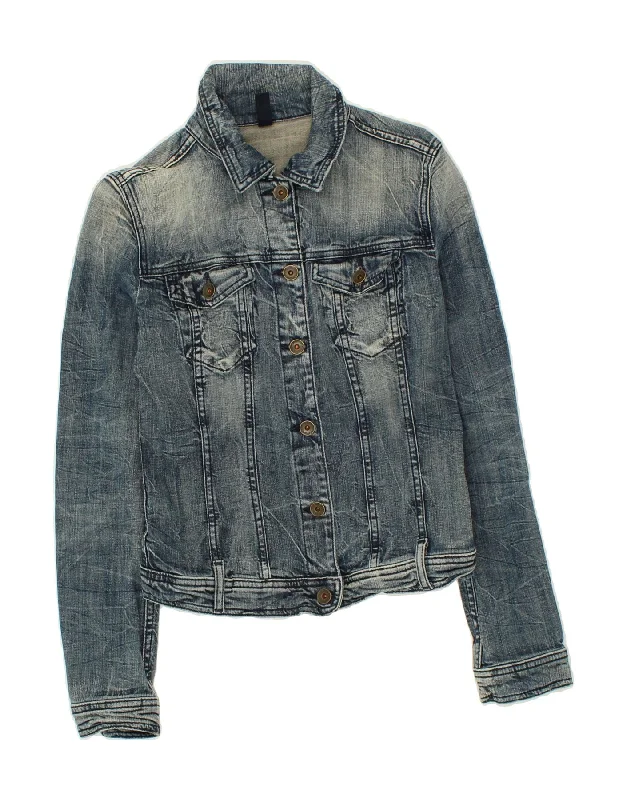 Women's Trench CoatsBENETTON Womens Crop Denim Jacket UK 10 Small Blue Cotton