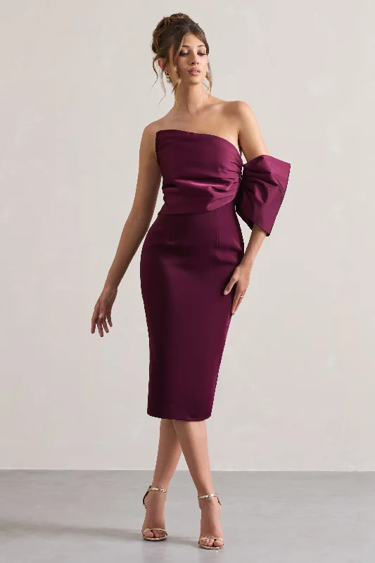 Women's U-Shaped Collar DressesPerception | Plum Asymmetric One-Sleeve Midi Dress