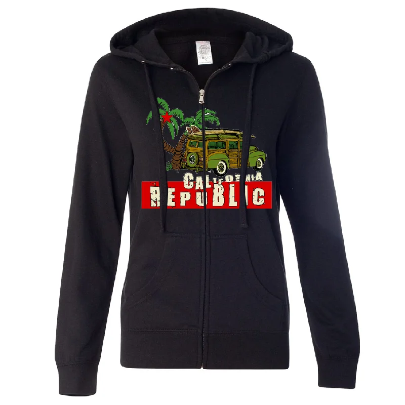 Women's Hooded Sweatshirts with Striped LiningCalifornia Republic Woody Ladies Lightweight Fitted Zip-Up Hoodie