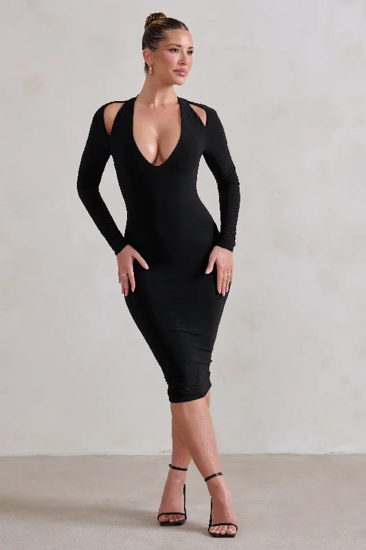 Women's Shift DressesGet Serious | Black Cut Out Detail Backless Midi Dress