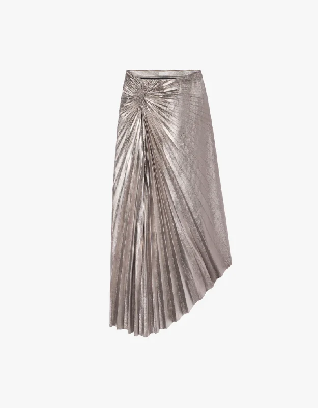 Women's Keyhole Hem SkirtsA.L.C. Metallic Vegan Leather Skirt in Smoky Silver