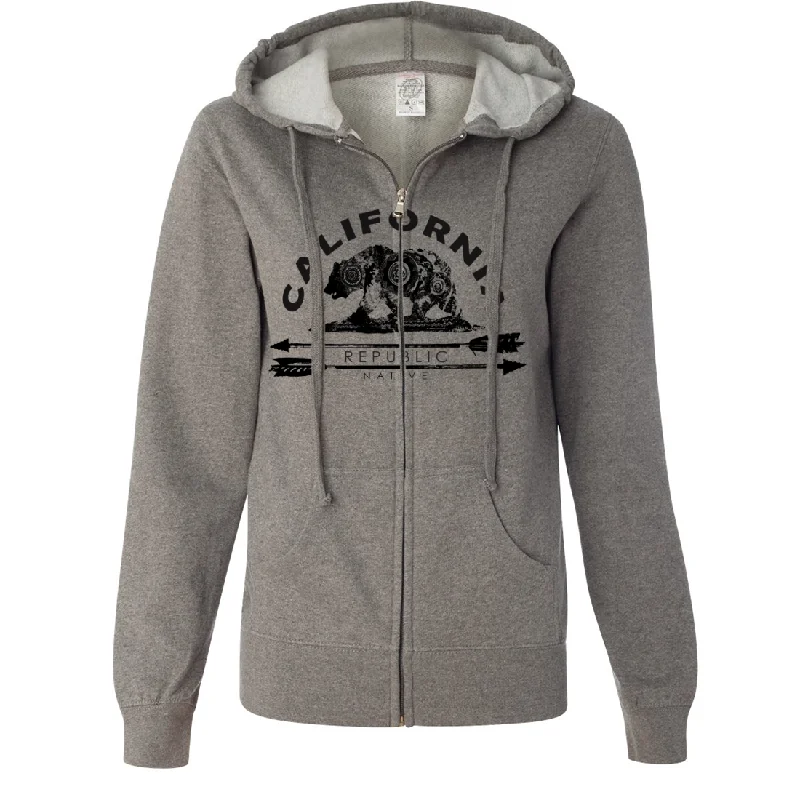 Women's Hooded Sweatshirts with Modal LiningCalifornia Arrow Bear Ladies Lightweight Fitted Zip-Up Hoodie