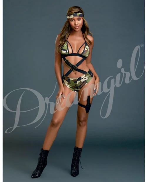 women's pajamas with a vintage look4 Pc Camo Cutie W-bullets, Headband & Leg Garter W-knife Camouflage O-s