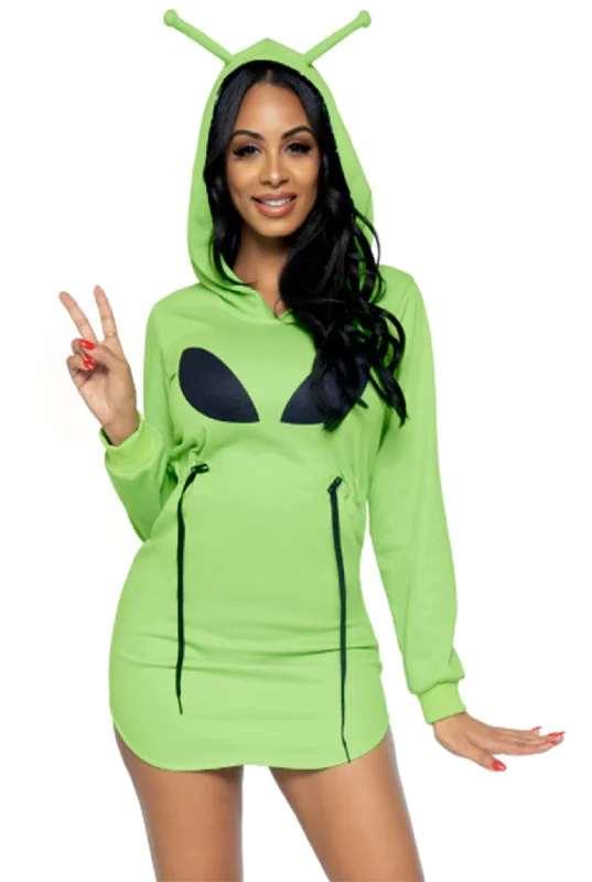 women's pajamas with breathable fabricAlien Hoodie Fleece Dress