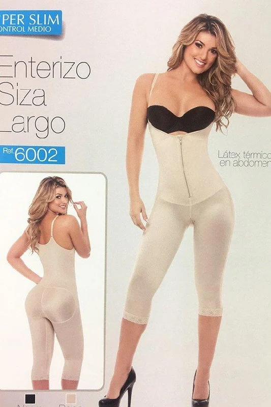 body shaper with hook-and-eye closureCalf-Length Open Crotch Body Shaper