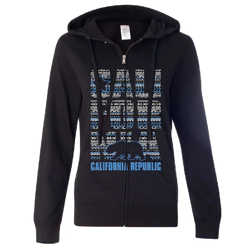 Women's Hooded Sweatshirts with Nylon LiningCalifornia Republic Tribal Aztec Ladies Zip-Up Hoodie