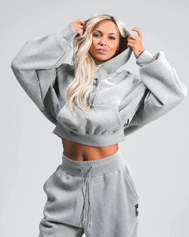 Women's Hooded Sweatshirts with Heavyweight FabricWOMENS OVERSIZED CROP HOODIE - HEATHER GREY