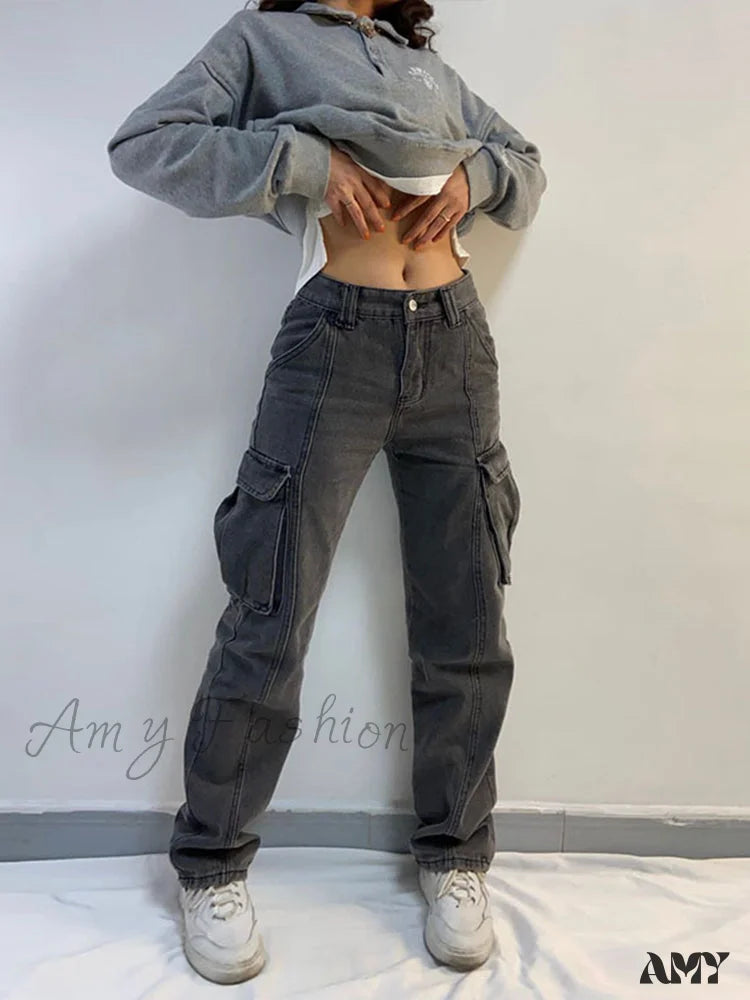 Women's Bell-Bottom PantsAmy Fashion - Straight High Waist Vintage Cargo Trousers