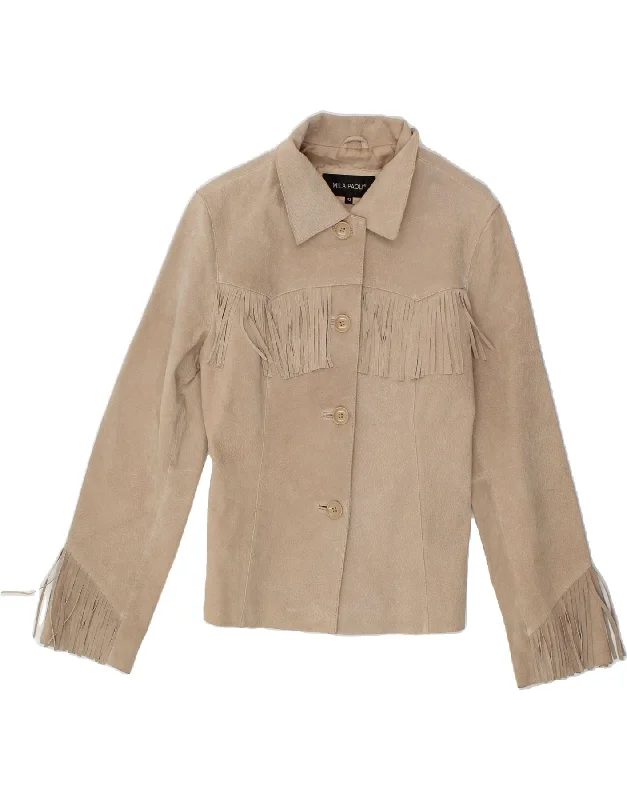 Women's PeacoatsMILA PAOLI Womens Suede Jacket IT 42 Medium Beige Leather