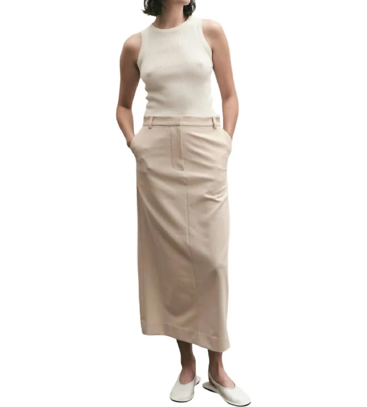 Women's Lapel Collar SkirtsSplit Back Midi Skirt In Beige