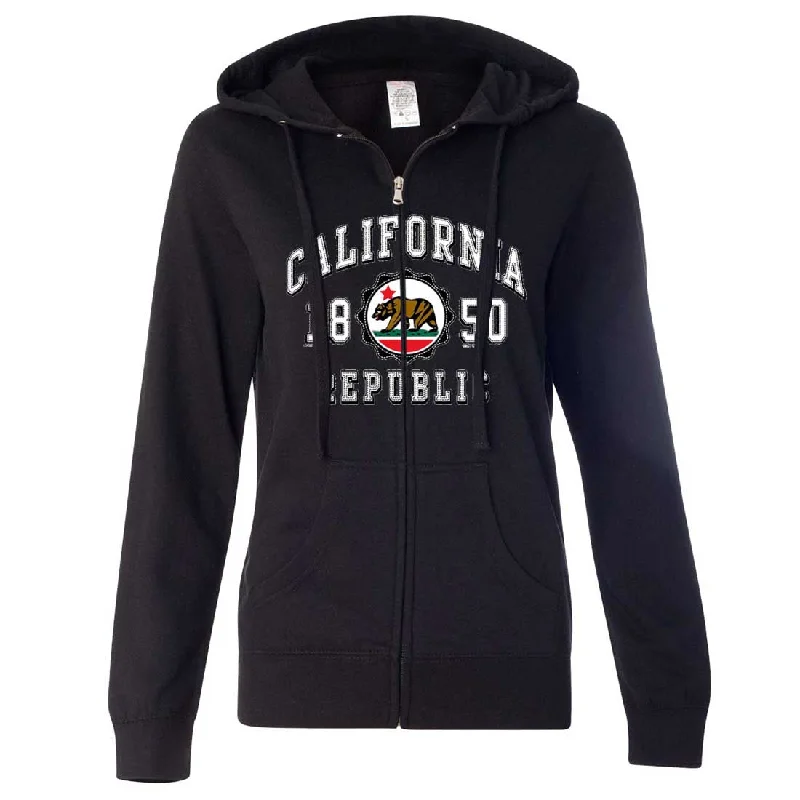 Women's Hooded Sweatshirts with Zipper PocketsCalifornia Republic 1850 Ladies Zip-Up Hoodie