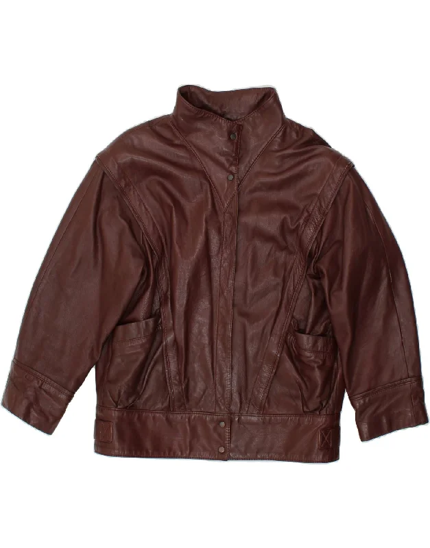 Women's PeacoatsVINTAGE Womens Leather Jacket IT 42 Medium Burgundy