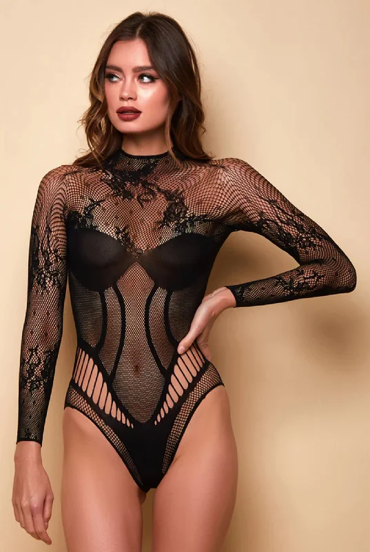 firm-compression bodysuit for jumpsuitsDelicate Lace Long Sleeve Teddy