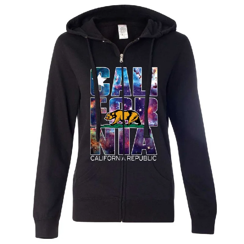 Women's Hooded Sweatshirts with Flannel LiningCalifornia Cosmic Flag Logo In Space Galaxy Ladies Zip-Up Hoodie