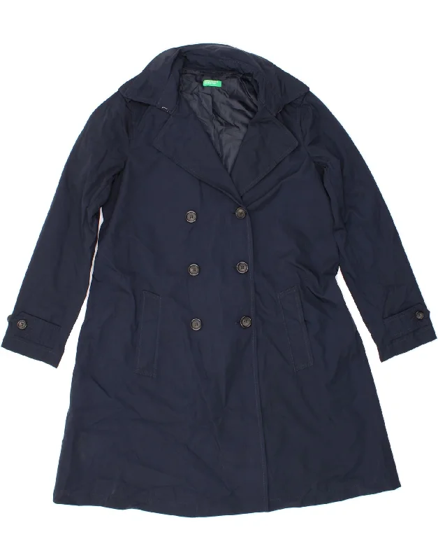 Women's Coats with ButtonsBENETTON Womens Trench Coat UK 10 Small Navy Blue Polyester