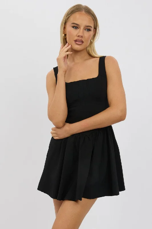 Women's Wide Collar DressesBlack Fit And Flare Dress Mini