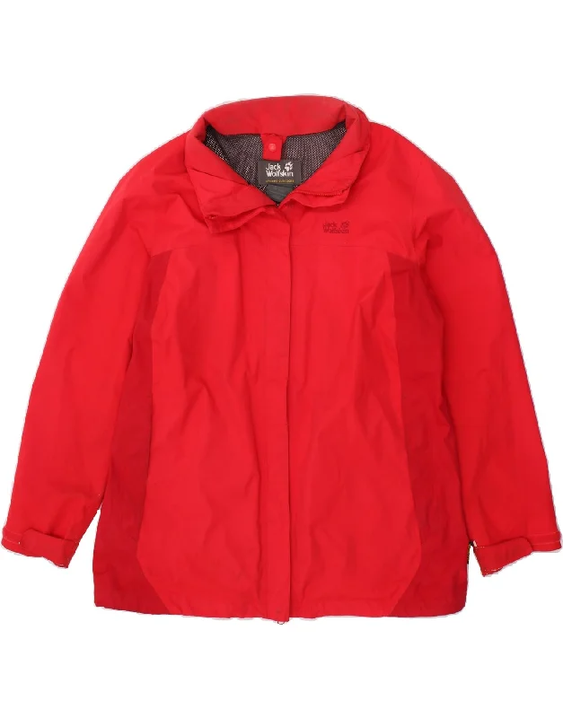 Women's Coats with Fur Trimmed HoodJACK WOLFSKIN Womens Rain Jacket UK 18 XL Red Colourblock Polyester