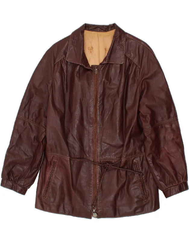 Women's Coats with Fur Trimmed ButtonsVINTAGE Womens Leather Jacket UK 12 Medium Brown