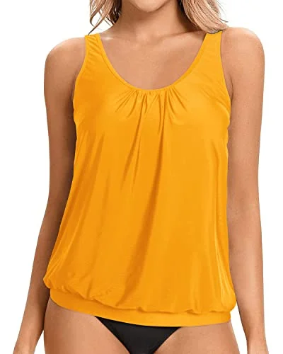 Women's Scoop Neck Tankini Top Adjustable Shoulder Straps-Yellow