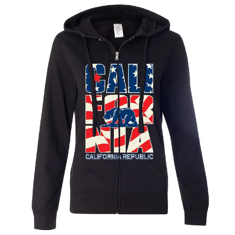 Women's Hooded Sweatshirts with Zipper ClosureCalifornia Republic USA Flag Ladies Zip-Up Hoodie