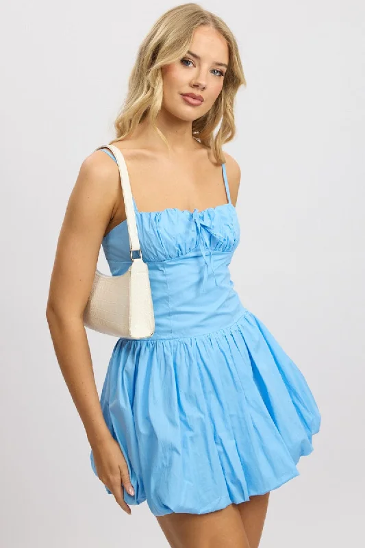 Women's Keyhole Collar DressesBlue Bubble Dress Mini