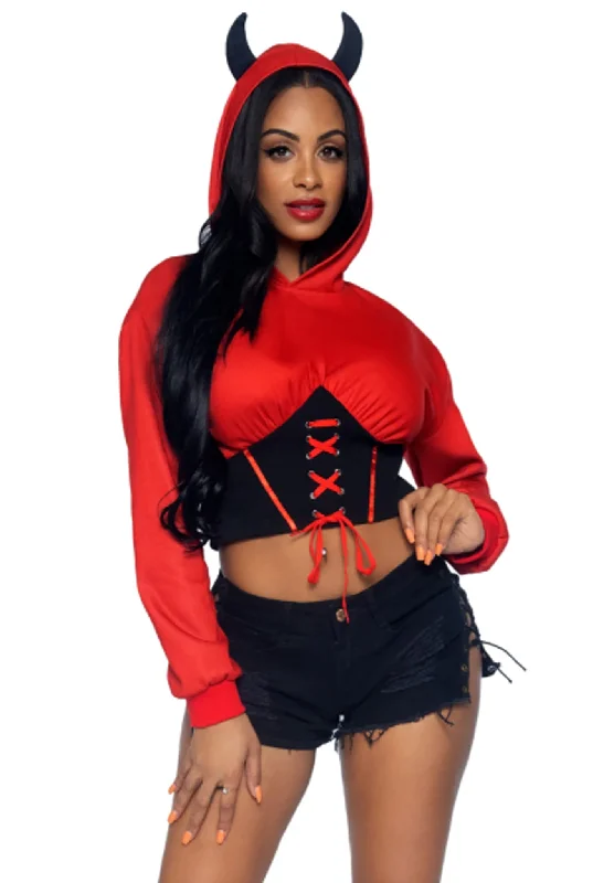 women's pajamas with built-in braDevil Cropped Hoodie With Wings