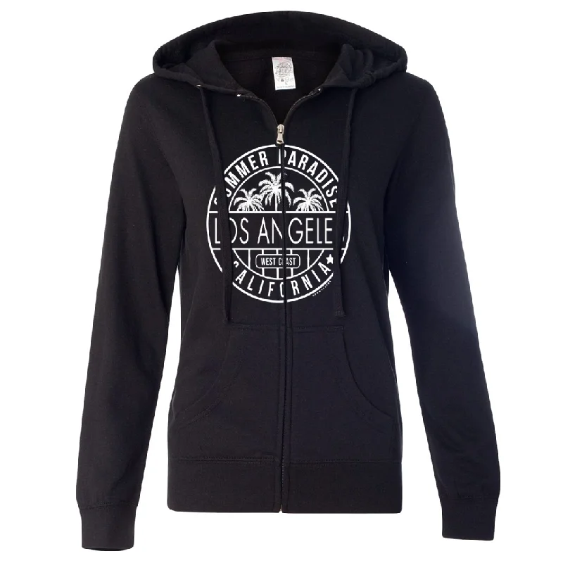 Women's Hooded Sweatshirts with Soft FabricLos Angeles California West Coast Ladies Lightweight Fitted Zip-Up Hoodie