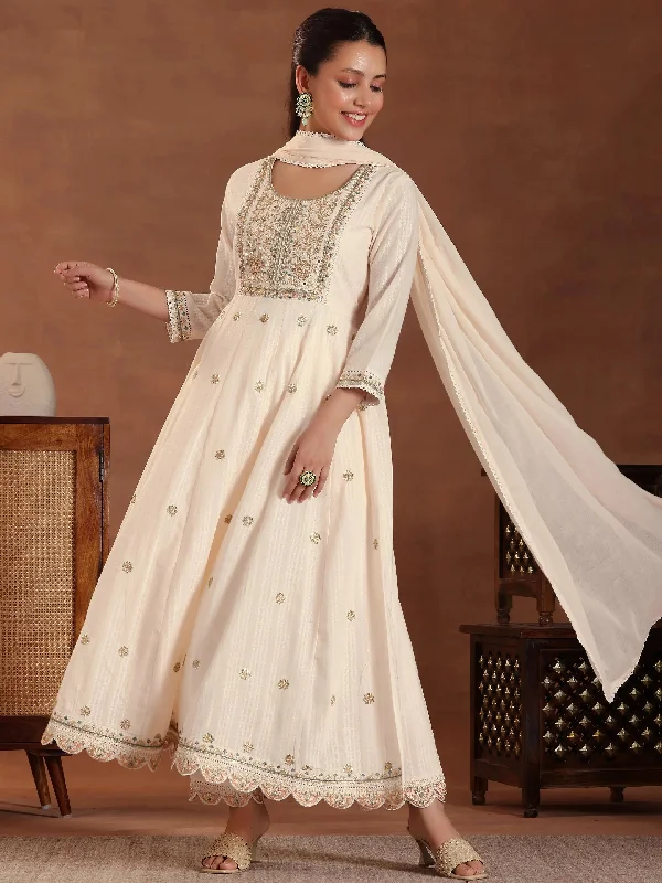 Women's Jumpsuits with Lapel CollarPeach Embroidered Pure Cotton A-line Kurta With Sharara & Dupatta