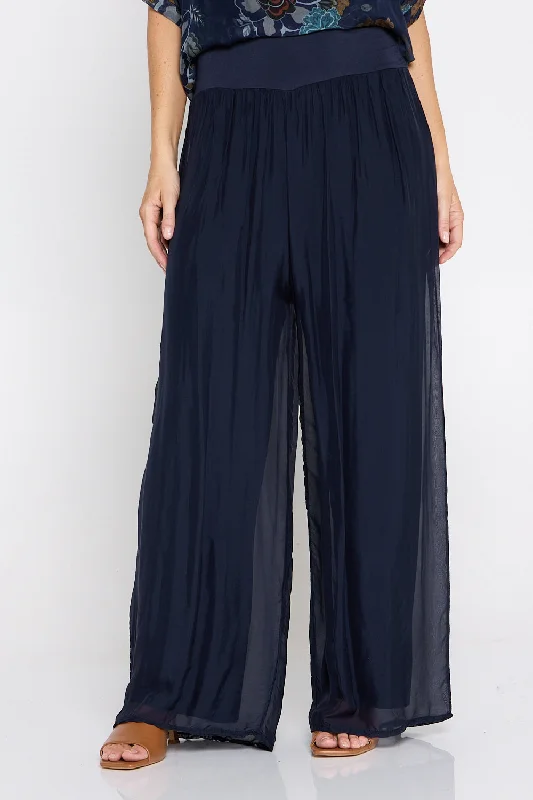 Women's Wide-Leg PantsArlette Silk Pants - Blue Navy