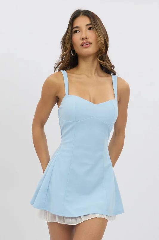 Women's Rounded Collar DressesBlue Fit And Flare Dress Mini