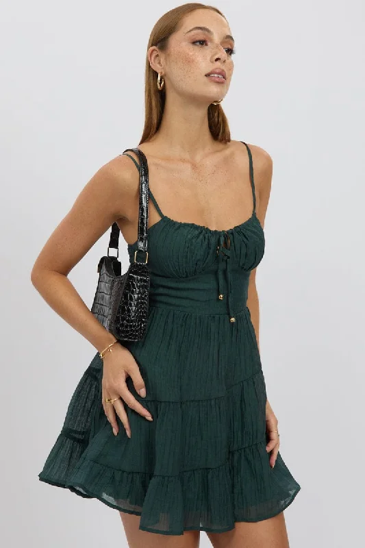 Women's Ruffled DressesGreen Fit And Flare Dress Mini Tiered