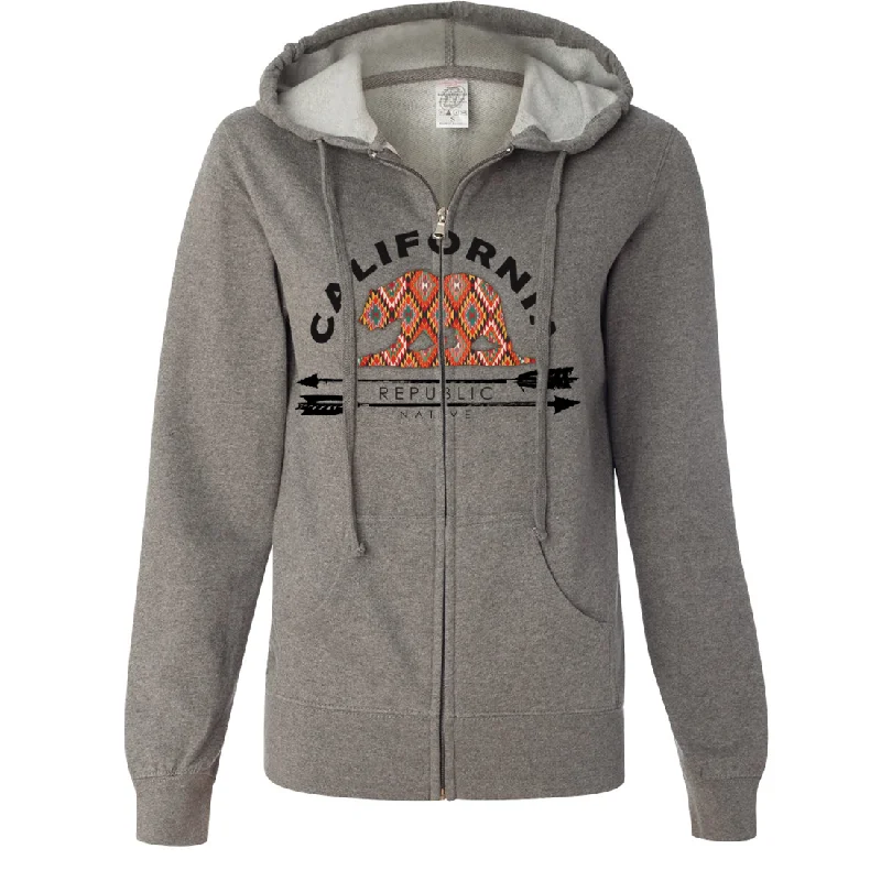 Women's Hooded Sweatshirts with Terry Cloth LiningCalifornia Republic Native Ladies Lightweight Fitted Zip-Up Hoodie