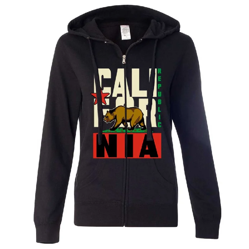 Women's Hooded Sweatshirts with Houndstooth LiningCalifornia Republic Original Retro Bold Ladies Zip-Up Hoodie