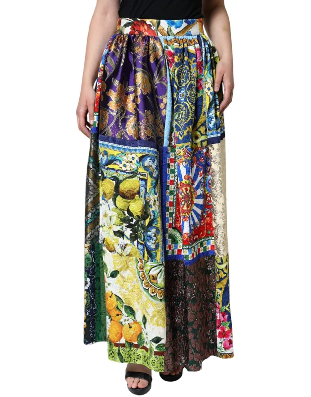 Women's Ribbed SkirtsDolce & Gabbana multi Patchwork Sicily Long Maxi Women's Skirt