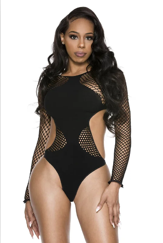 high-waisted shapewear with silicone strips for gripDiamond net long sleeve teddy