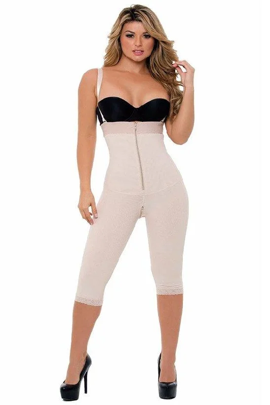 lightweight body suit for everyday wearCalf-length Full Body Shaper with Belly & Crotch Zipper