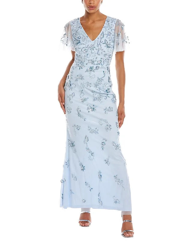 Women's Mandarin-Neck DressesAidan Mattox Flutter Sleeve Beaded Gown