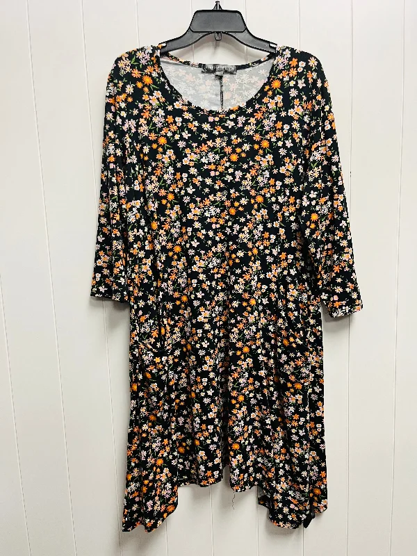 Women's Low Collar DressesBlack & Orange Dress Casual Short Trendyland, Size 2x