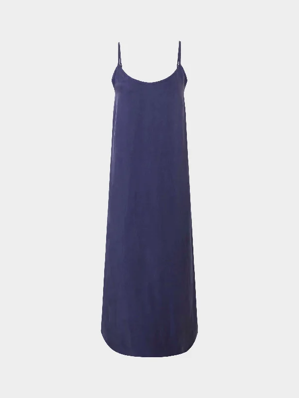 Women's Square Collar DressesSOLID CREW NECK SLIP DRESS-NAVY