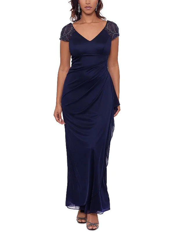 Women's Off-the-Shoulder DressesPetites Womens Embellished Long Evening Dress