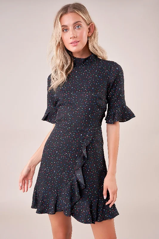 Women's Shirt Collar DressesReece Star Print Open Back Mock Neck Dress